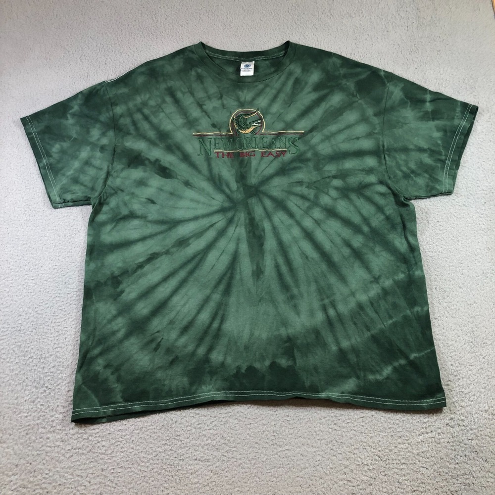 new orleans T shirt mens 2XL green tie dye gator embroidered